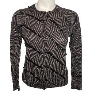 Ann‎ Taylor LOFT Black Beige Sequin Light Weight Cardigan Sz MP Medium Petite